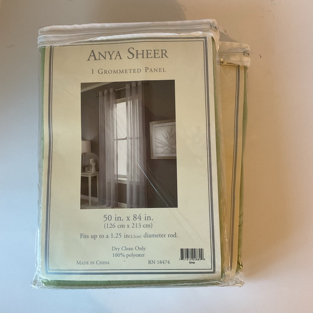 Set of 2 Anya Sheer Grommeted Curtain Panels Light Green 50” x 84” NWT - Picture 3 of 11